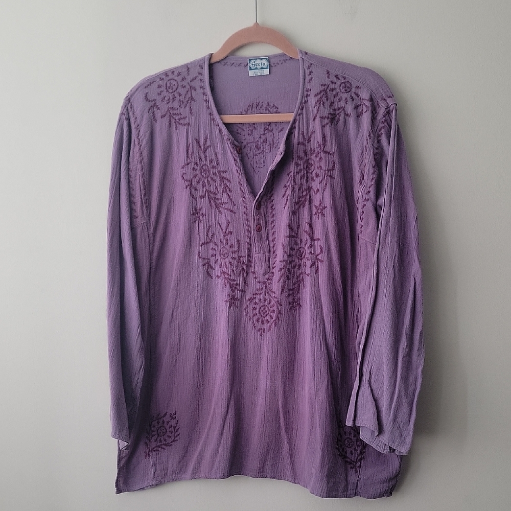 Geeta Bohemian Embroidered Lilac Cotton Top